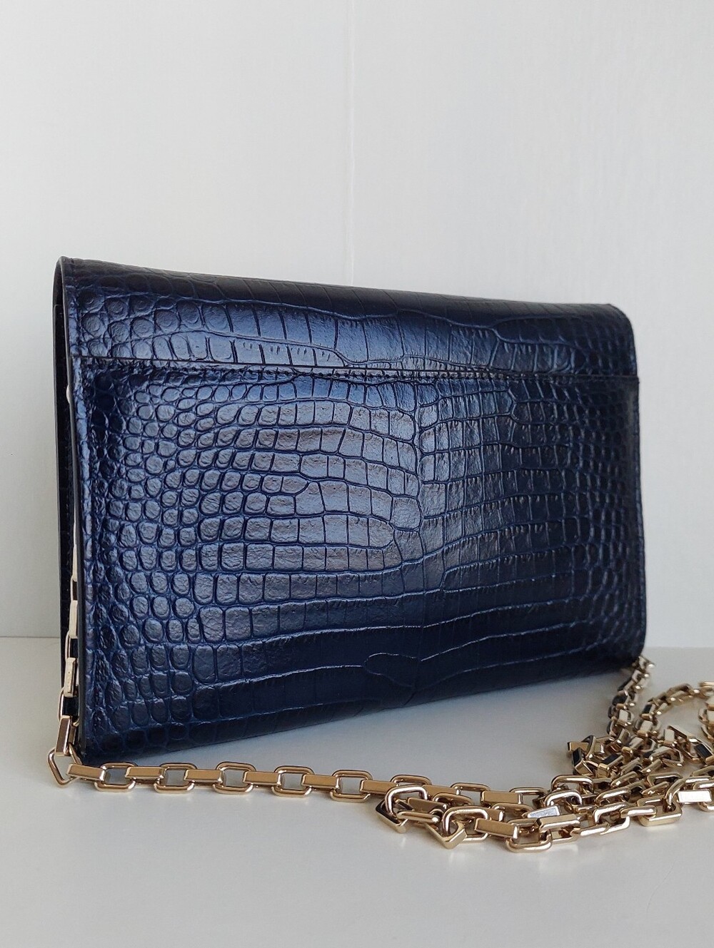 Jimmy Choo Varenne Navy Blue Croc Clutch Bag - Picture 6 of 17